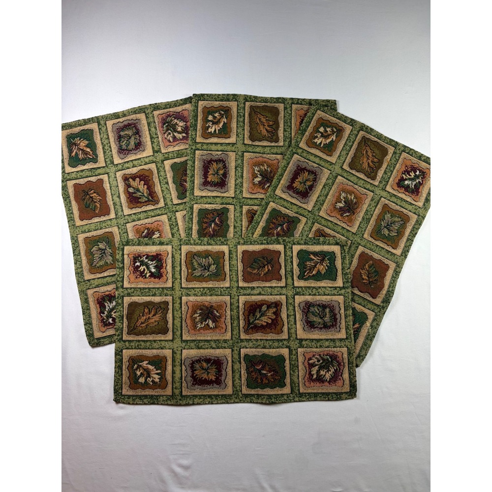Harvest Placemat Set 4 Fall Leaf Thanksgiving Country Kitchen Tapestry Woven